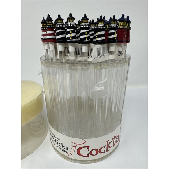 50 NOS Lighthouse Tiki Bar Swizzle Stick 4 Designs Boston Warehouse Cocktail - Picture 2 of 11